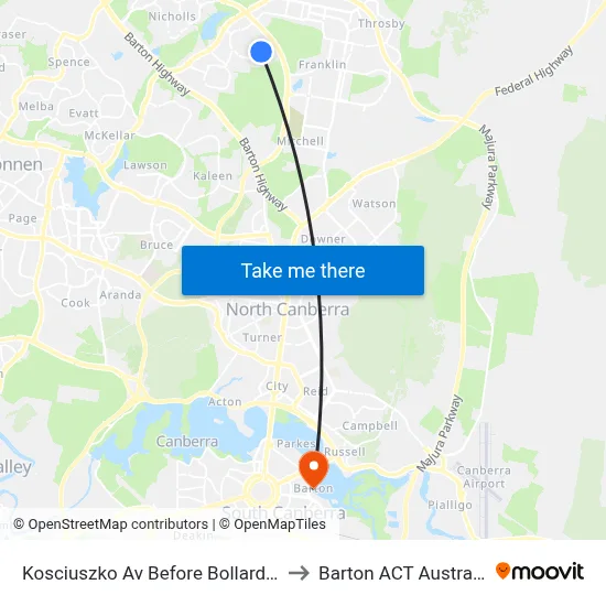 Kosciuszko Av Before Bollard St to Barton ACT Australia map