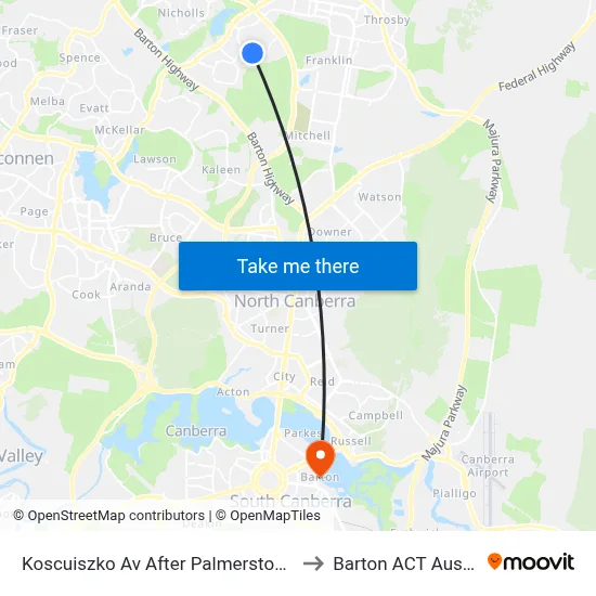 Koscuiszko Av After Palmerston Shops to Barton ACT Australia map