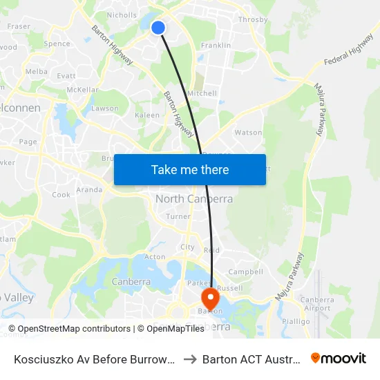 Kosciuszko Av Before Burrowa St to Barton ACT Australia map