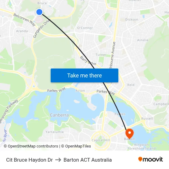 Cit Bruce Haydon Dr to Barton ACT Australia map