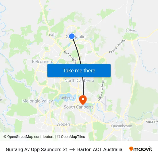 Gurrang Av Opp Saunders St to Barton ACT Australia map