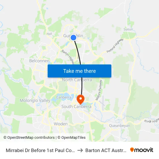 Mirrabei Dr Before 1st Paul Coe Cr to Barton ACT Australia map