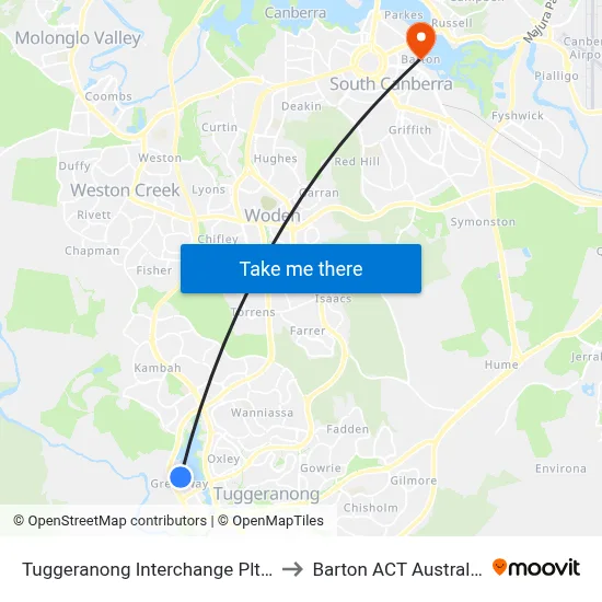 Tuggeranong Interchange Plt 5 to Barton ACT Australia map