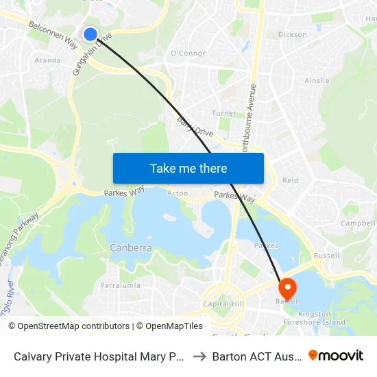 Calvary Private Hospital Mary Potter Cct to Barton ACT Australia map