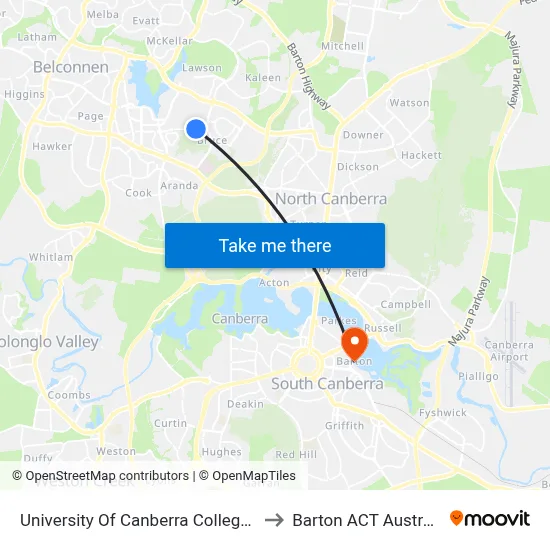 University Of Canberra College St to Barton ACT Australia map