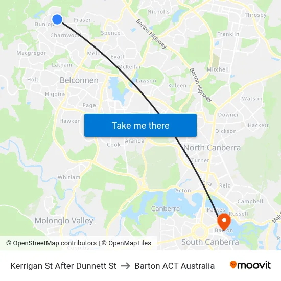 Kerrigan St After Dunnett St to Barton ACT Australia map