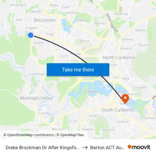 Drake Brockman Dr After Kingsford Smith Dr to Barton ACT Australia map