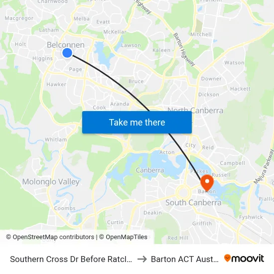Southern Cross Dr Before Ratcliffe Cr to Barton ACT Australia map