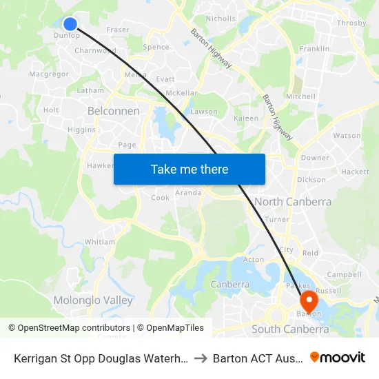 Kerrigan St Opp Douglas Waterhouse Dr to Barton ACT Australia map