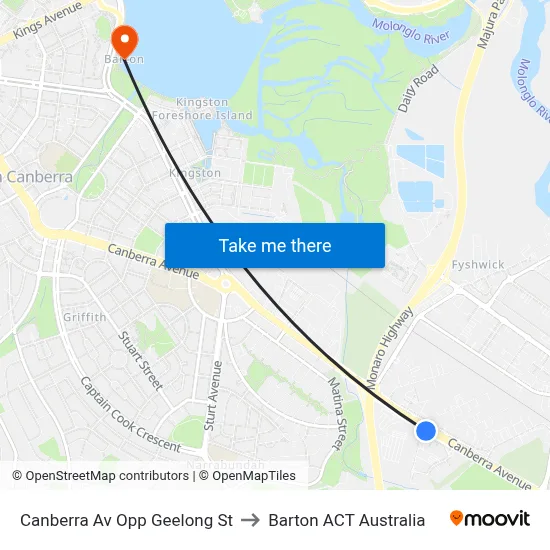 Canberra Av Opp Geelong St to Barton ACT Australia map