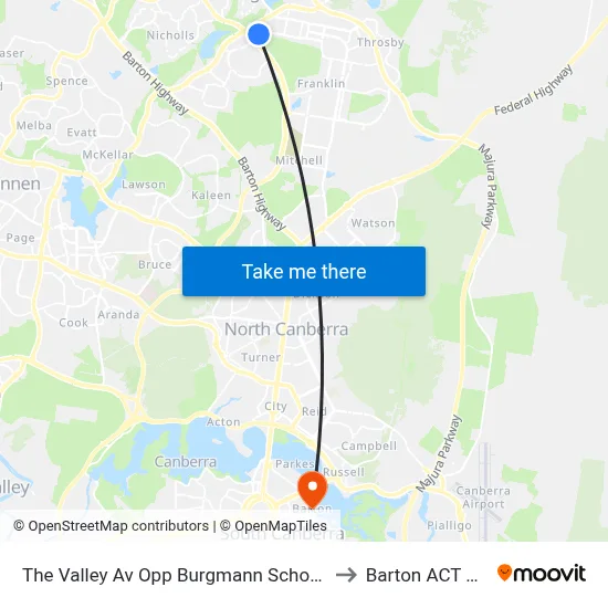 The Valley Av Opp Burgmann School Valley Campus to Barton ACT Australia map