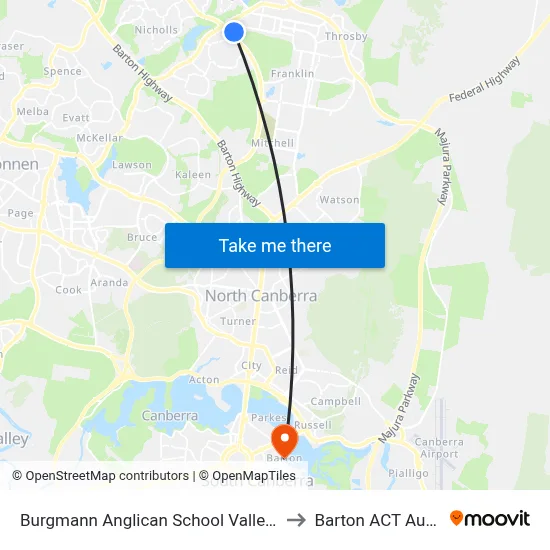 Burgmann Anglican School Valley Campus to Barton ACT Australia map