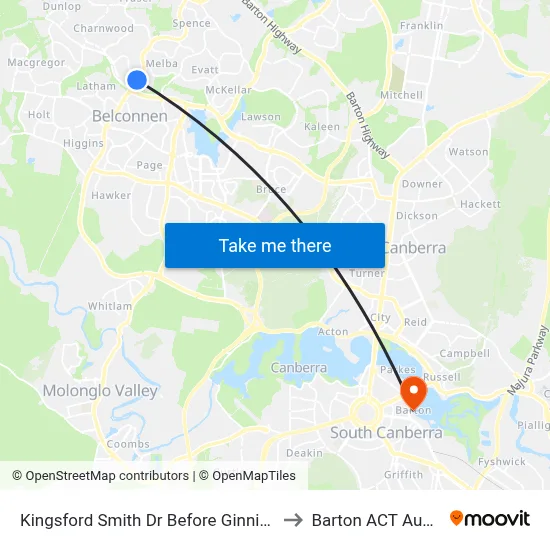 Kingsford Smith Dr Before Ginninderra Dr to Barton ACT Australia map