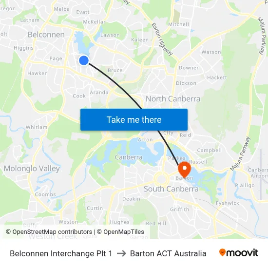 Belconnen Interchange Plt 1 to Barton ACT Australia map