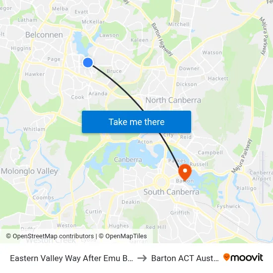 Eastern Valley Way After Emu Bank Dr to Barton ACT Australia map