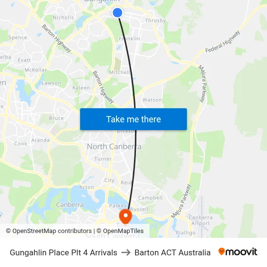 Gungahlin Place Plt 4 Arrivals to Barton ACT Australia map