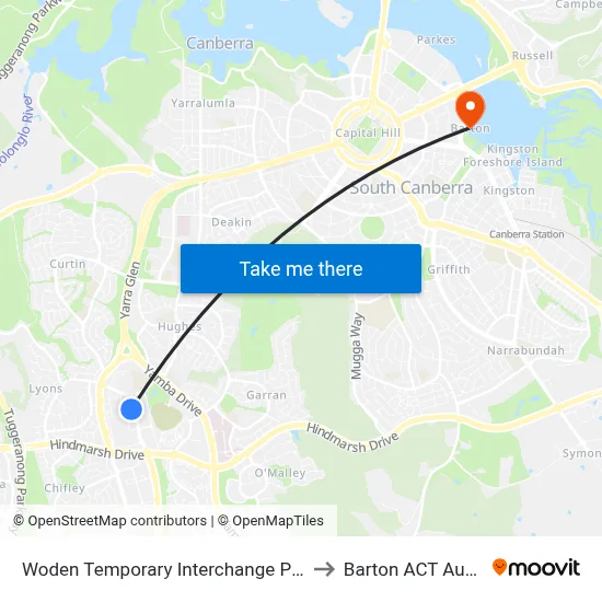 Woden Temporary Interchange Plt 3 Arrive to Barton ACT Australia map