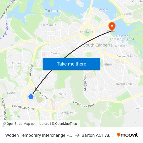 Woden Temporary Interchange Plt 4 Arrive to Barton ACT Australia map