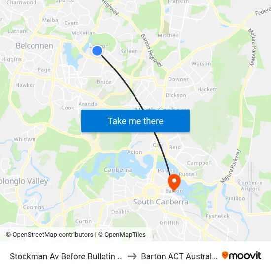 Stockman Av Before Bulletin St to Barton ACT Australia map