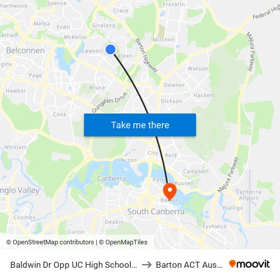 Baldwin Dr Opp UC High School Kaleen to Barton ACT Australia map