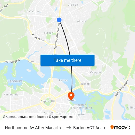 Northbourne Av After Macarthur Av to Barton ACT Australia map