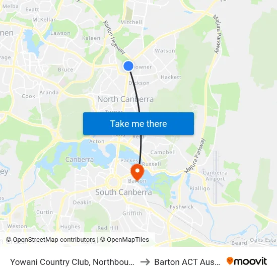 Yowani Country Club, Northbourne Ave to Barton ACT Australia map