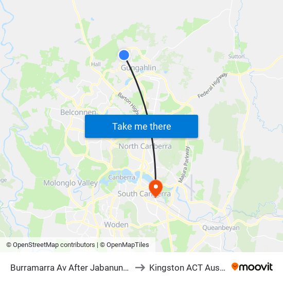 Burramarra Av After Jabanungga Av to Kingston ACT Australia map