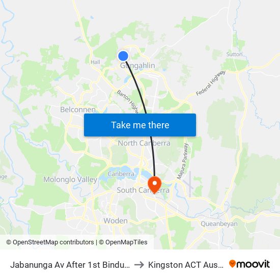 Jabanunga Av After 1st Bindugan Cr to Kingston ACT Australia map