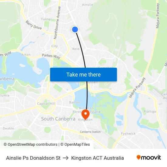 Ainslie Ps Donaldson St to Kingston ACT Australia map