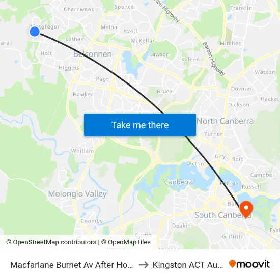 Macfarlane Burnet Av After Hollows Cct to Kingston ACT Australia map
