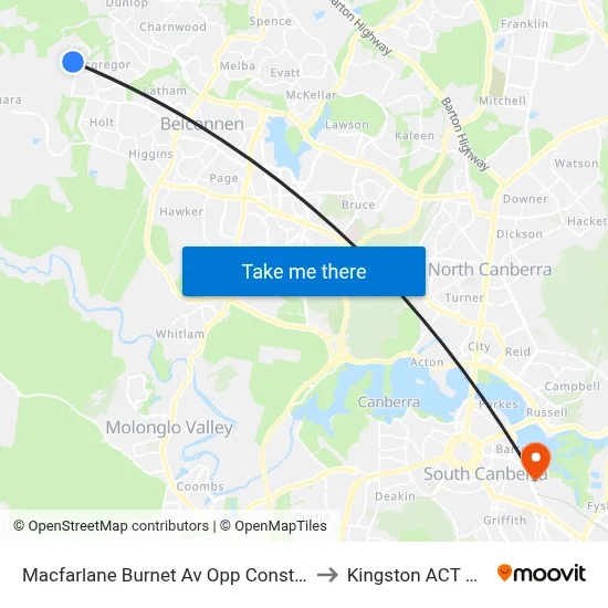 Macfarlane Burnet Av Opp Constance Stone St to Kingston ACT Australia map