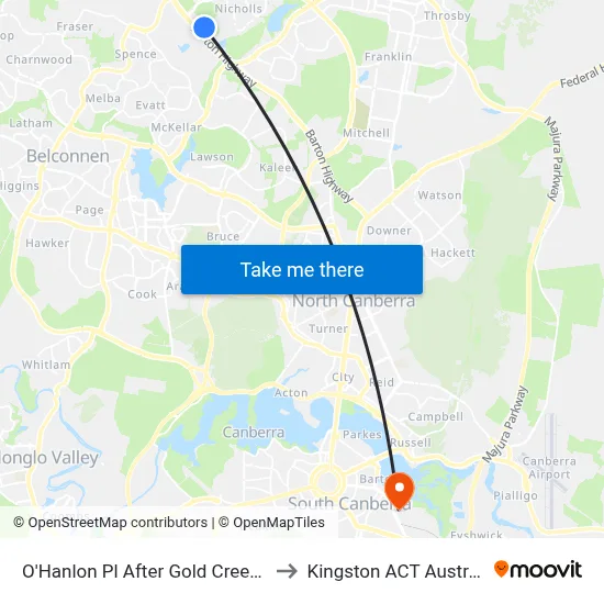 O'Hanlon Pl After Gold Creek Rd to Kingston ACT Australia map