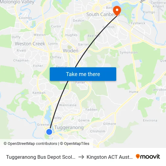 Tuggeranong Bus Depot Scollay St to Kingston ACT Australia map