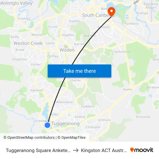 Tuggeranong Square Anketell St to Kingston ACT Australia map