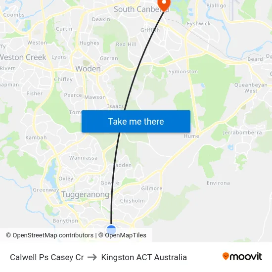 Calwell Ps Casey Cr to Kingston ACT Australia map