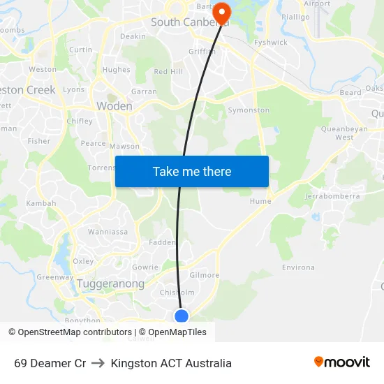 69 Deamer Cr to Kingston ACT Australia map