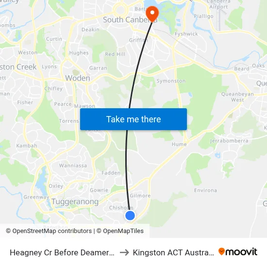 Heagney Cr Before Deamer Cr to Kingston ACT Australia map