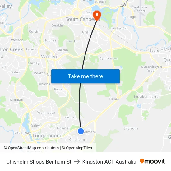 Chisholm Shops Benham St to Kingston ACT Australia map