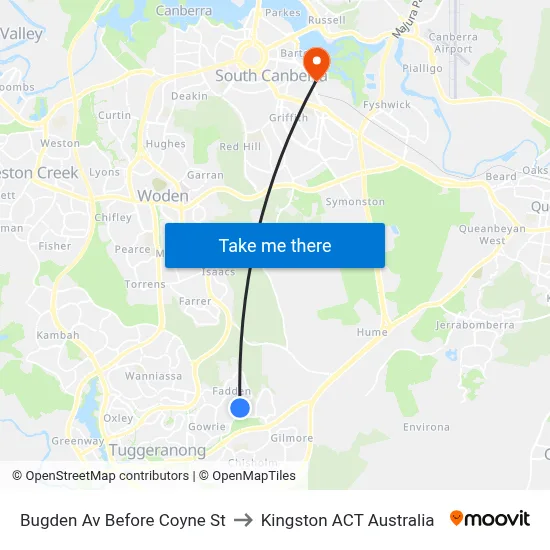 Bugden Av Before Coyne St to Kingston ACT Australia map
