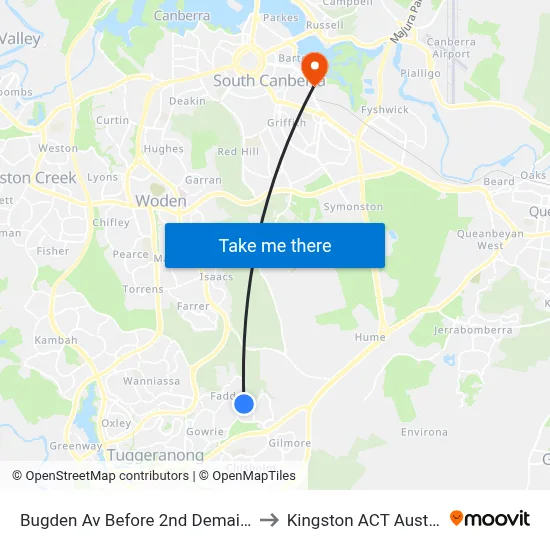 Bugden Av Before 2nd Demaine Cr to Kingston ACT Australia map