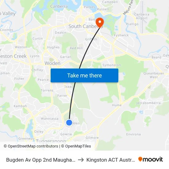 Bugden Av Opp 2nd Maughan Cr to Kingston ACT Australia map