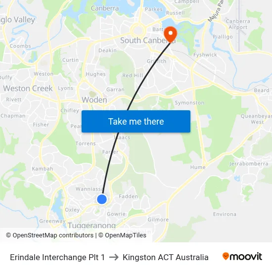 Erindale Interchange Plt 1 to Kingston ACT Australia map