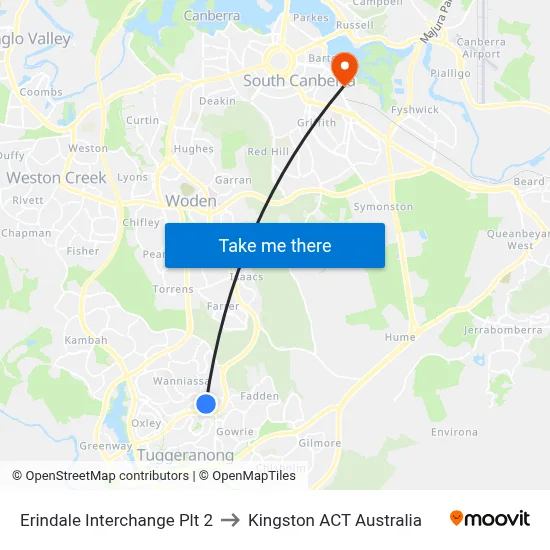 Erindale Interchange Plt 2 to Kingston ACT Australia map
