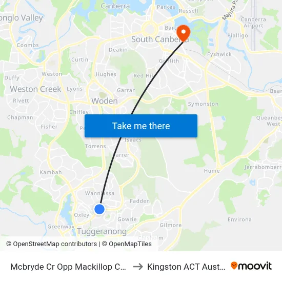 Mcbryde Cr Opp Mackillop College to Kingston ACT Australia map
