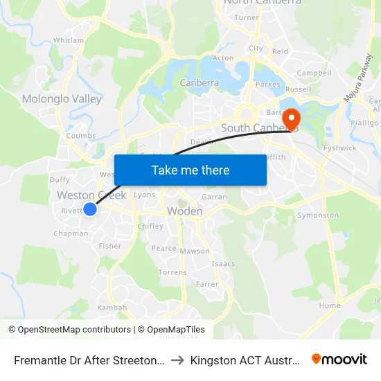 Fremantle Dr After Streeton Dr to Kingston ACT Australia map
