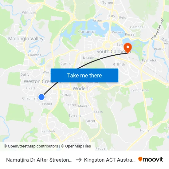 Namatjira Dr After Streeton Dr to Kingston ACT Australia map