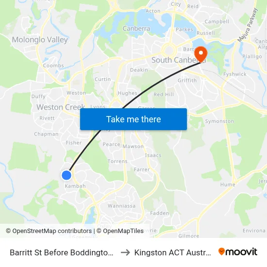 Barritt St Before Boddington Cr to Kingston ACT Australia map