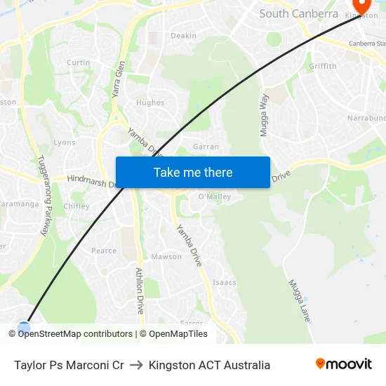 Taylor Ps Marconi Cr to Kingston ACT Australia map
