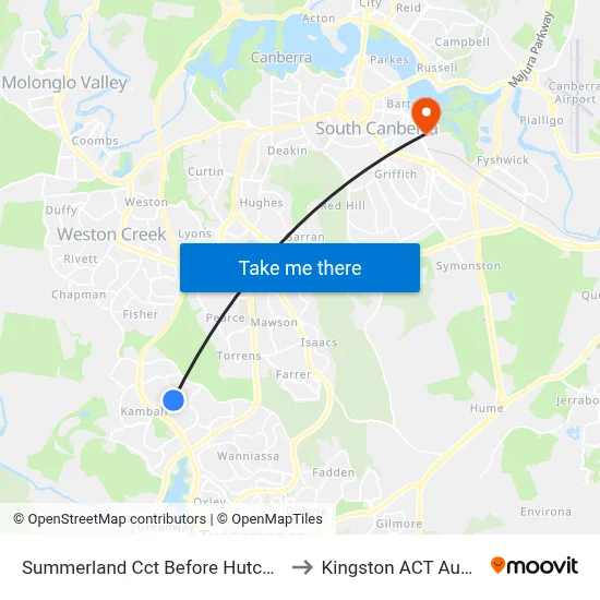 Summerland Cct Before Hutchison Cr to Kingston ACT Australia map