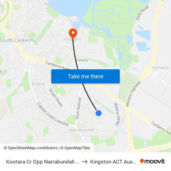 Kootara Cr Opp Narrabundah Shops to Kingston ACT Australia map